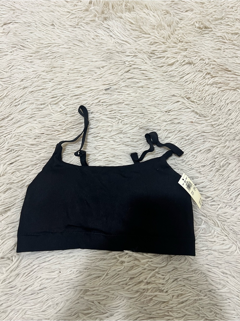 aerie Black Ribbed Adjustable-Strap Bralette Tank